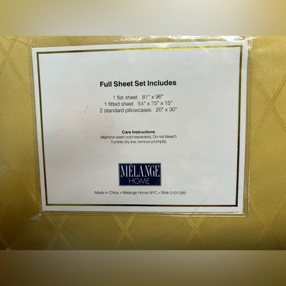 NWT MELANGE HOME 400 THREAD COUNT, 100% COTTON FULL SIZE SHEET SET. GOLD